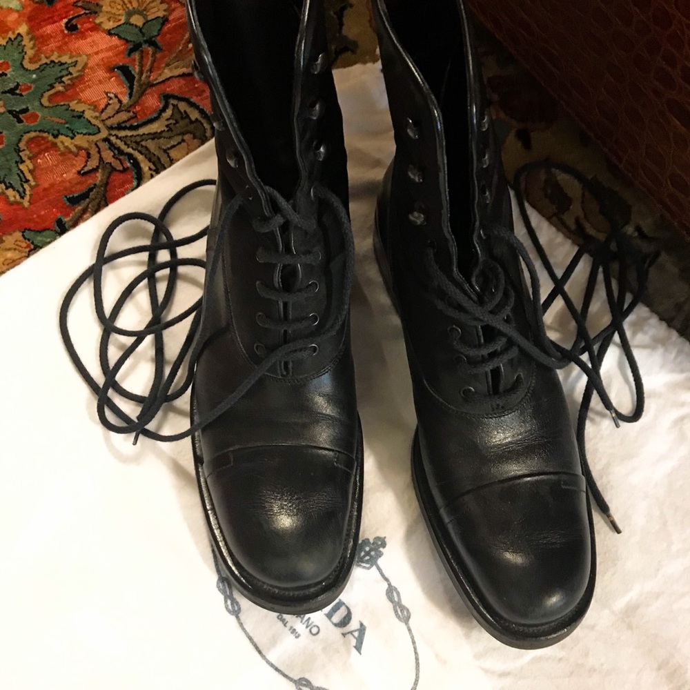 Vintage Black Leather & Nylon Prada Combat Boots